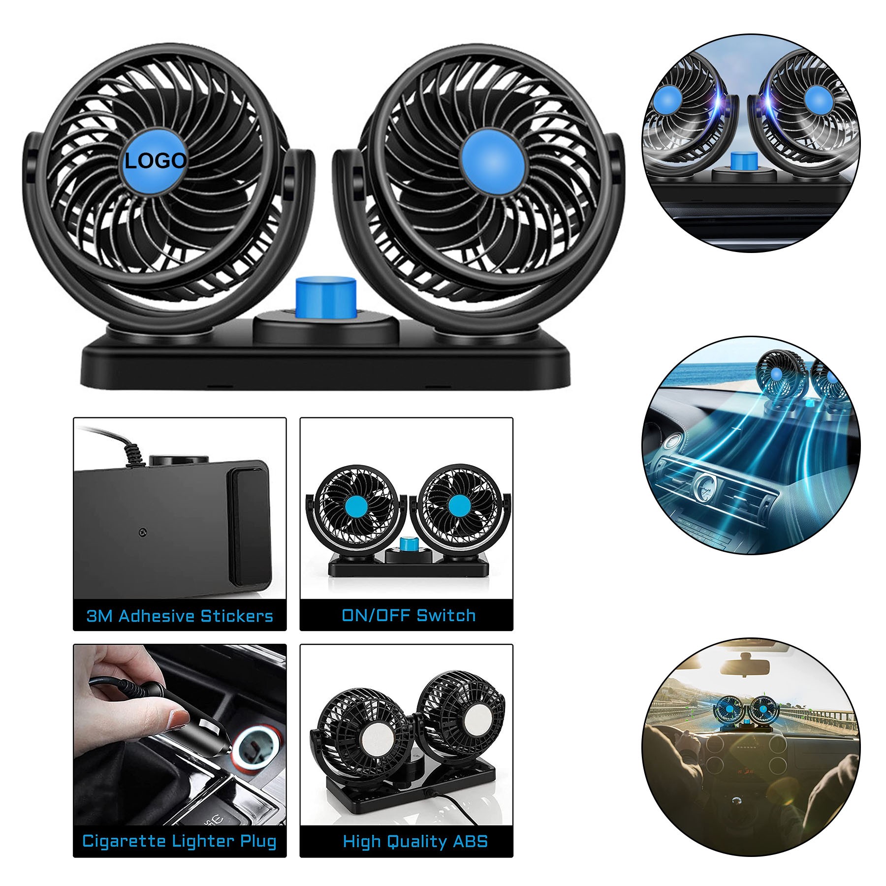 360 Degree Rotatable 12V USB Car Cooling Fan