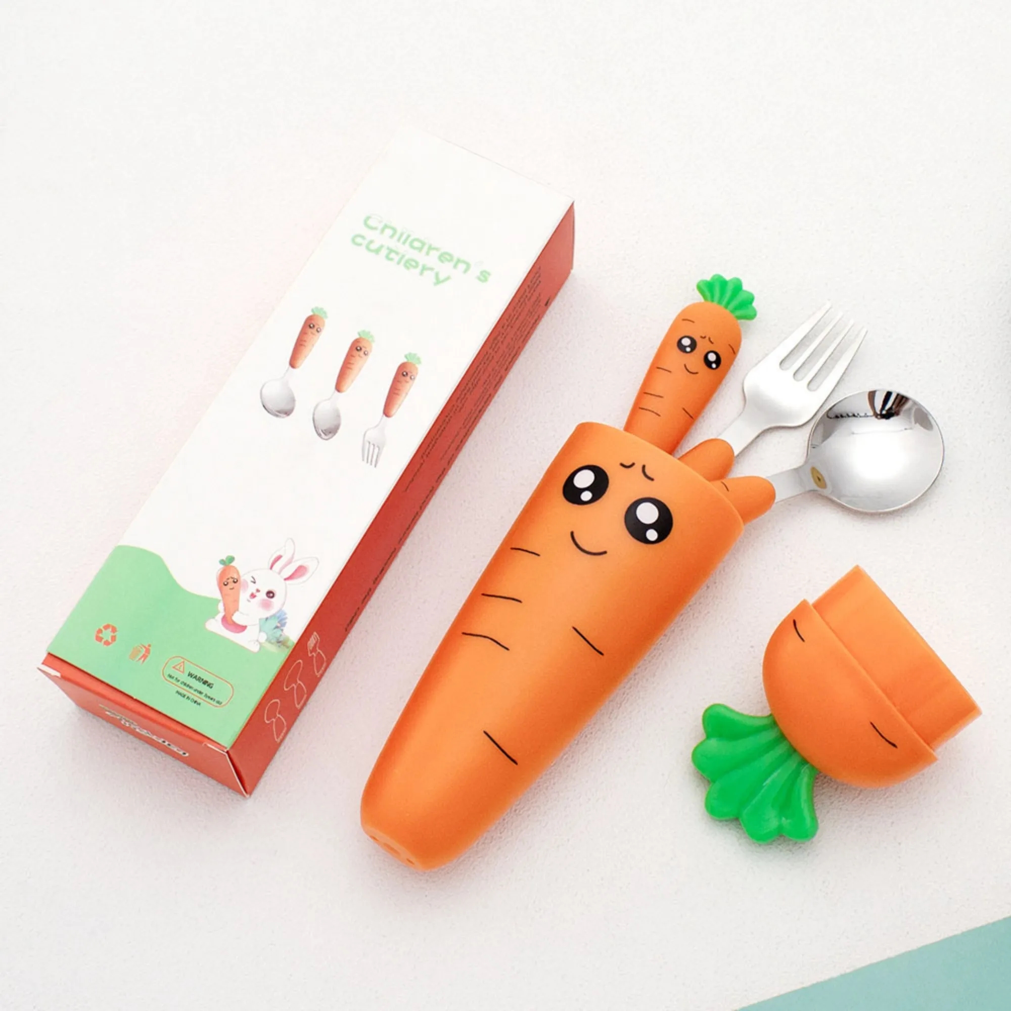 Cute Radish-Shaped Baby Stainless Steel Flatware Set 4