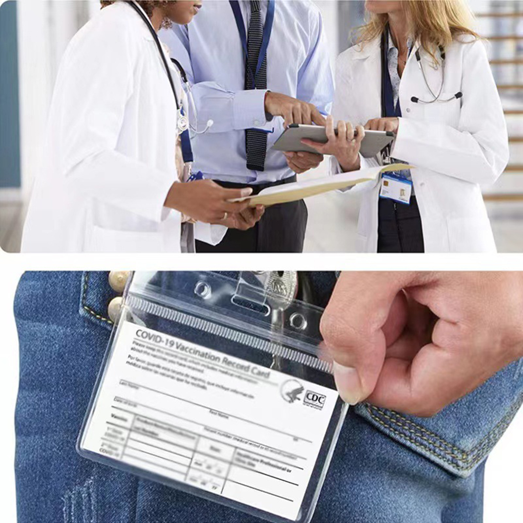 Clear Vaccination Card Holder with Blue Lanyard 4
