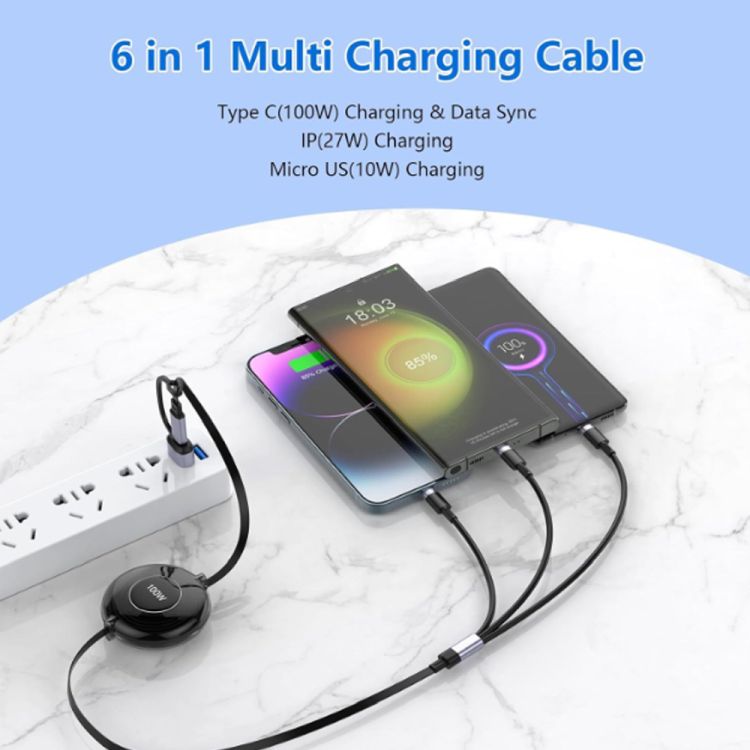 3 IN 1 100W Retractable Multi Charging Cable 6