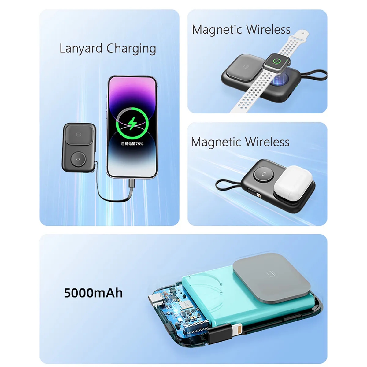 3 In 1 5000mAh Portable Power Bank With Built In Cables 5