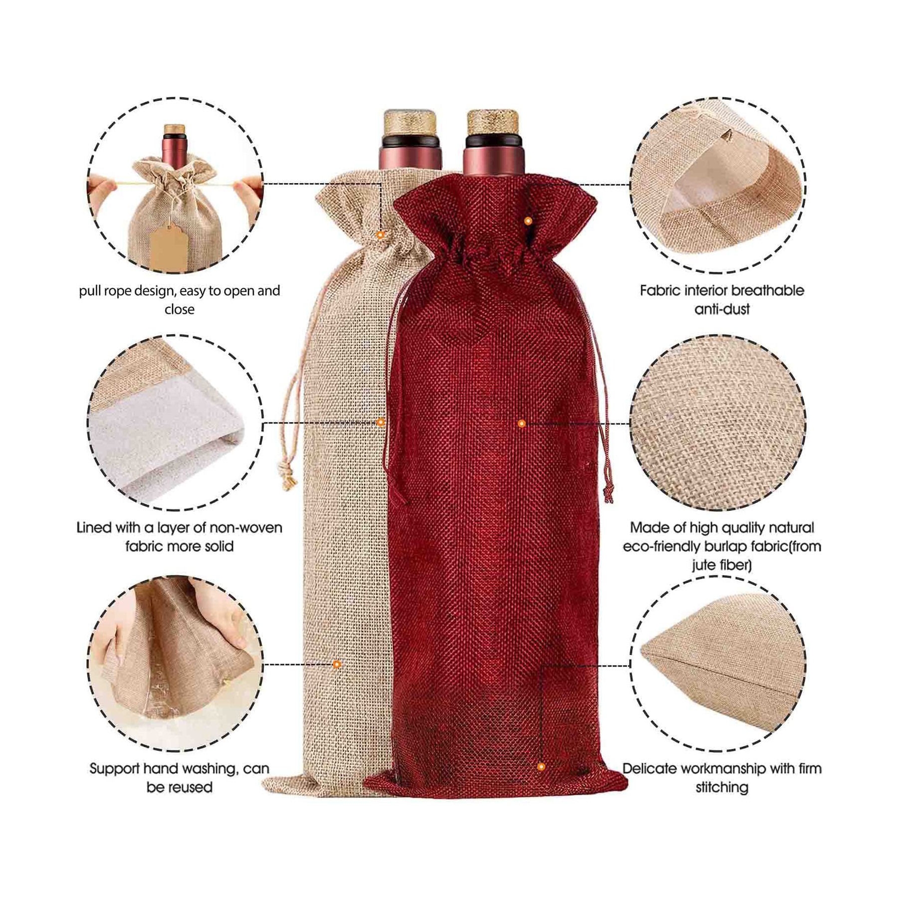 Bunched Mouth Linen Wine Bag 3