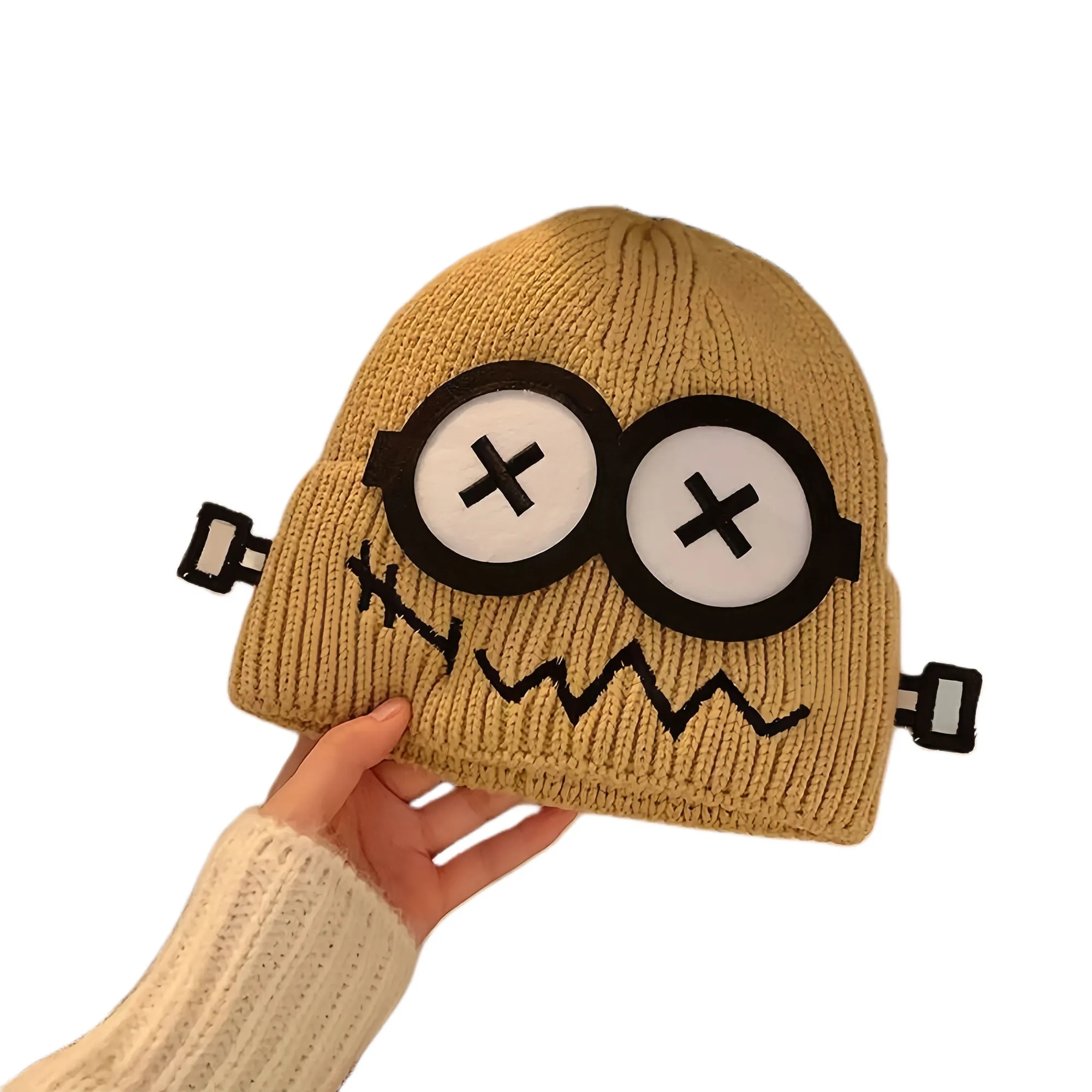 Funny Fault Robot Big Eye Knit Beanie For Women Winter Warm 2