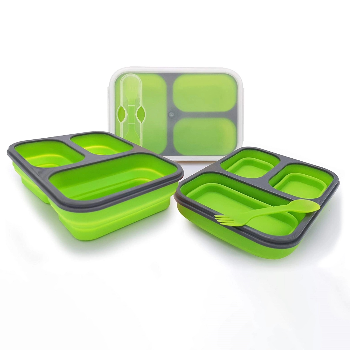 Collapsible Silicone Lunch Boxes with Fork and Spoon 2