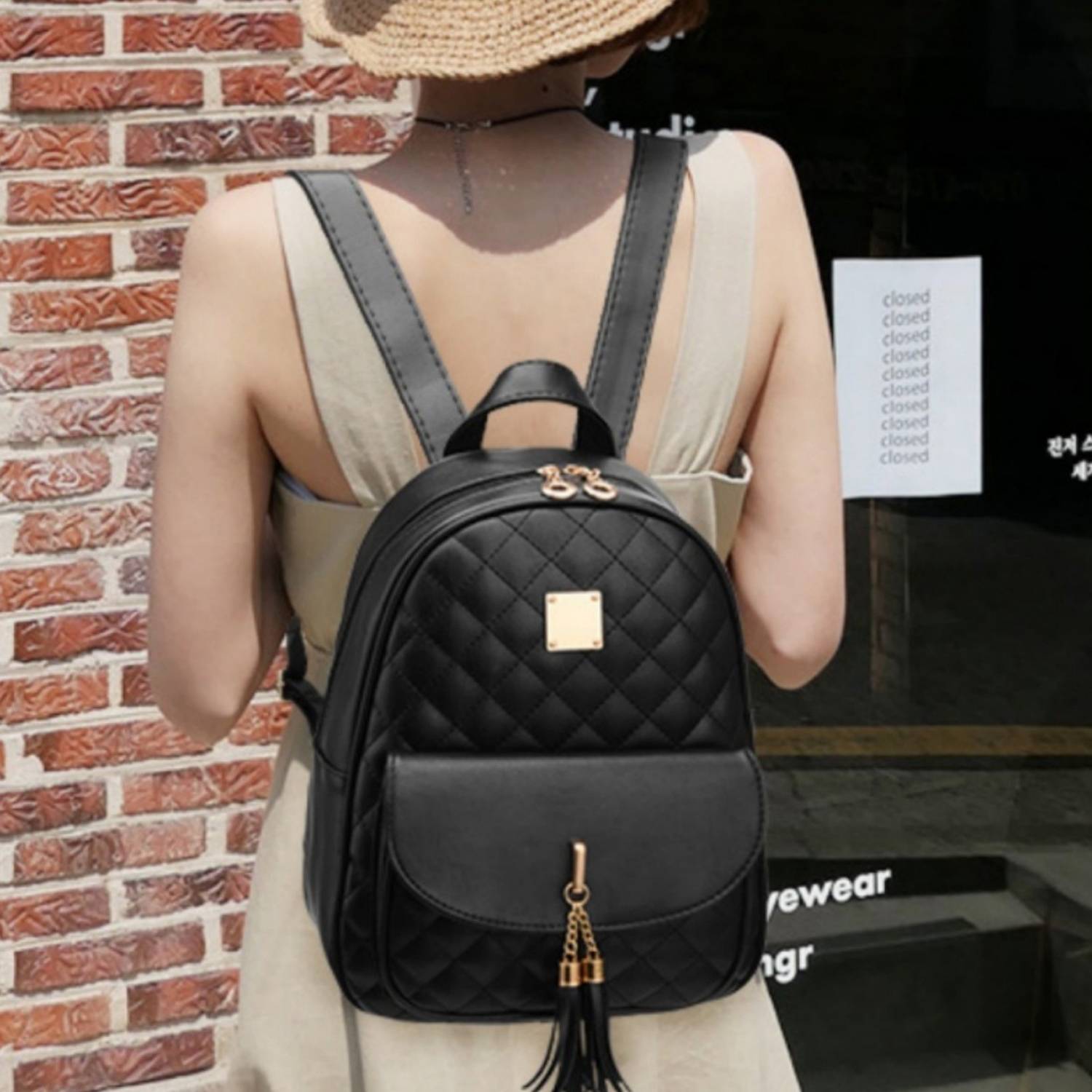PU Leather Double Zipper Tassel Backpack 4