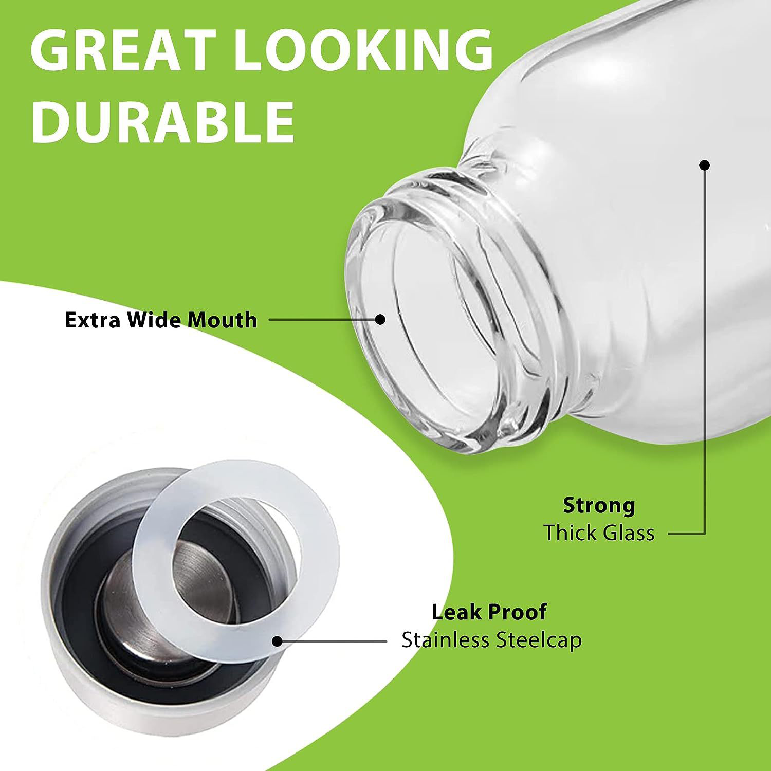 16 Oz Stainless Steel Caps Glass Water Bottles 5