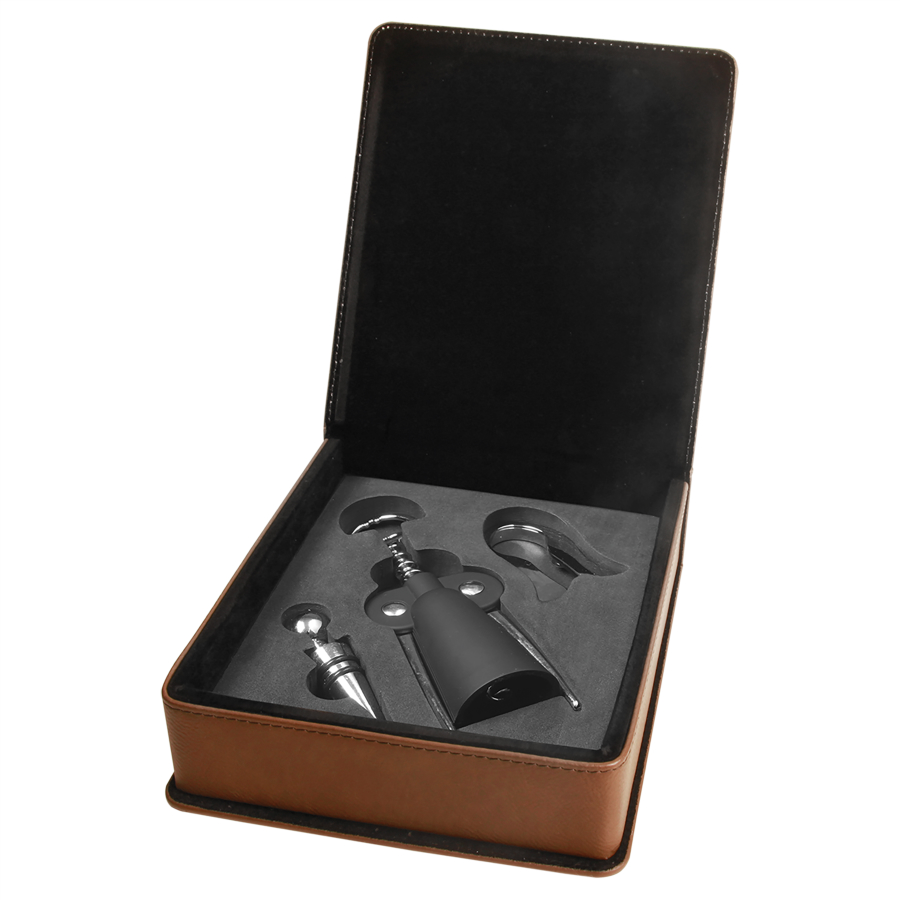 Dark Brown Leatherette 3-Piece Wine Tool Gift Set 1