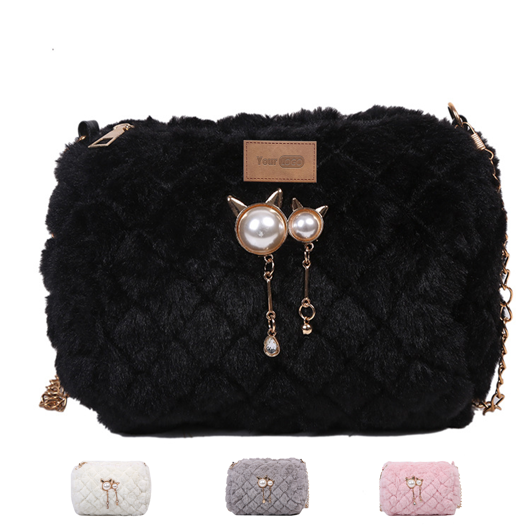 Cotton Stylish versatile cross-body plush chain shoulder bag 1