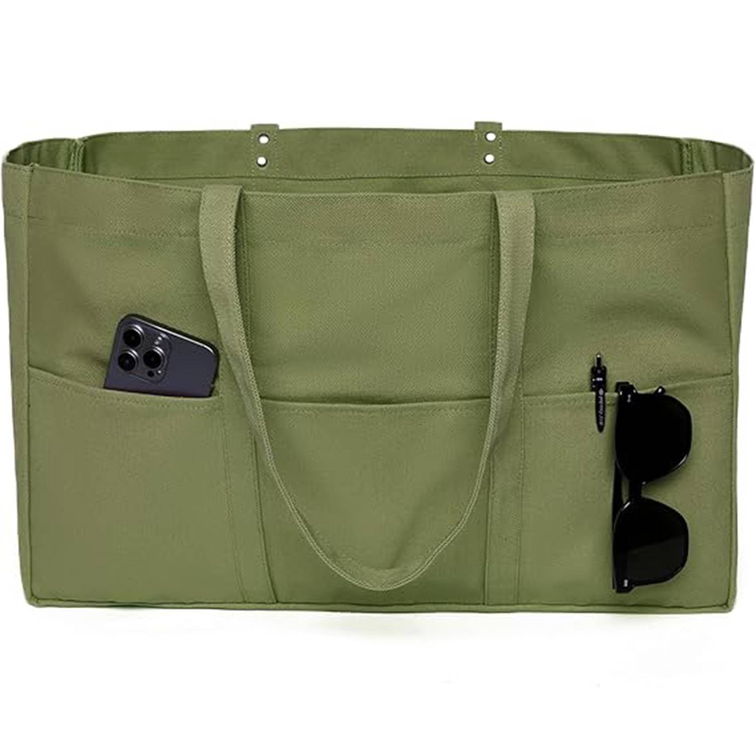 Large Capacity Canvas Tote Bag w/ Pocket for Work Travel, custom tote bag with logo imprint 2