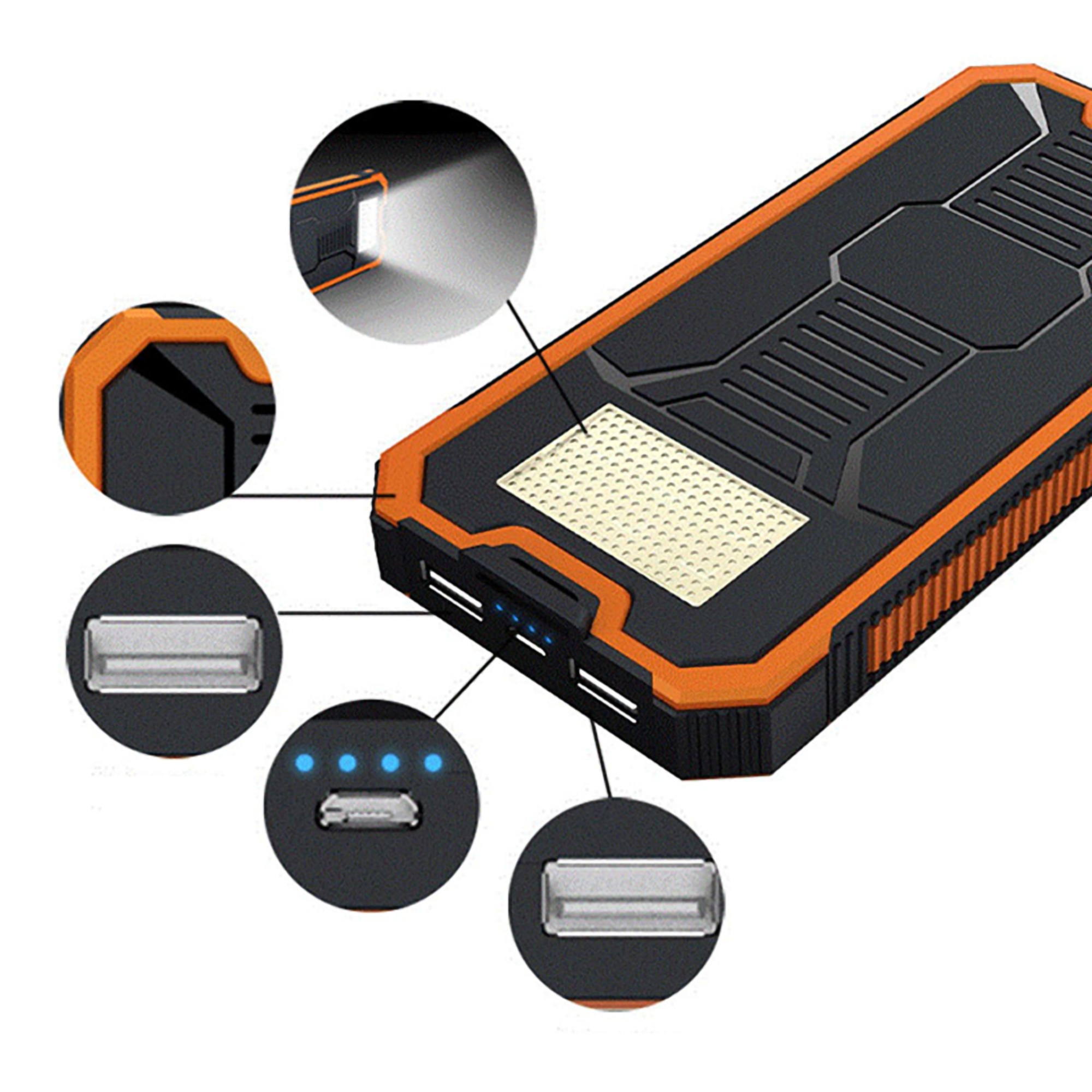 10000mAh Solar Power Bank for Outdoor Camping w/Carabiner 3