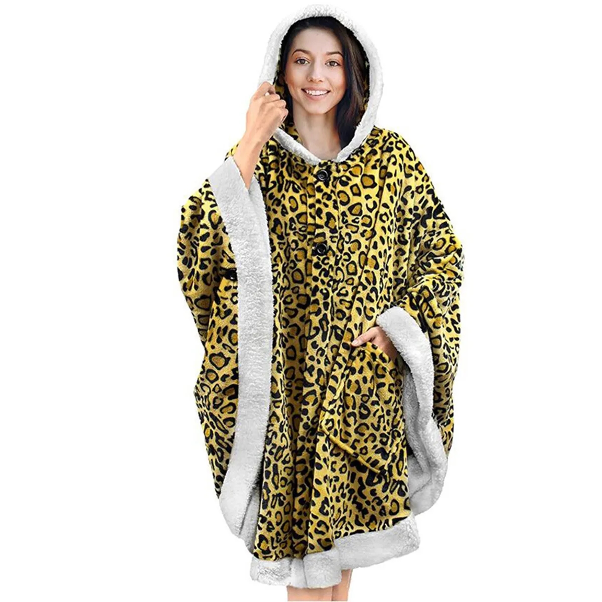Poncho Hooded Cape Blanket Shawl Cozy Warm Sherpa Fleece 3