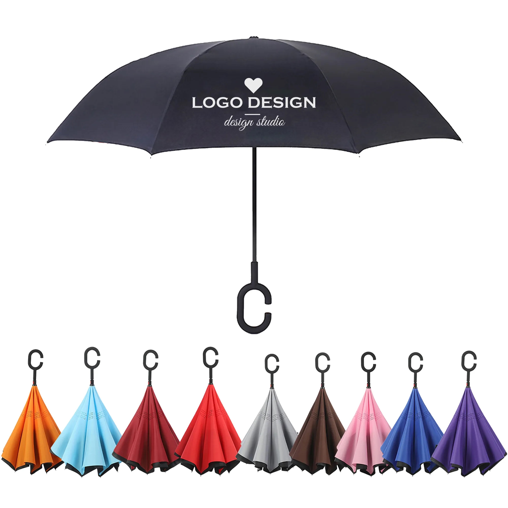Reverse Umbrellas with C-Shaped Handle 5