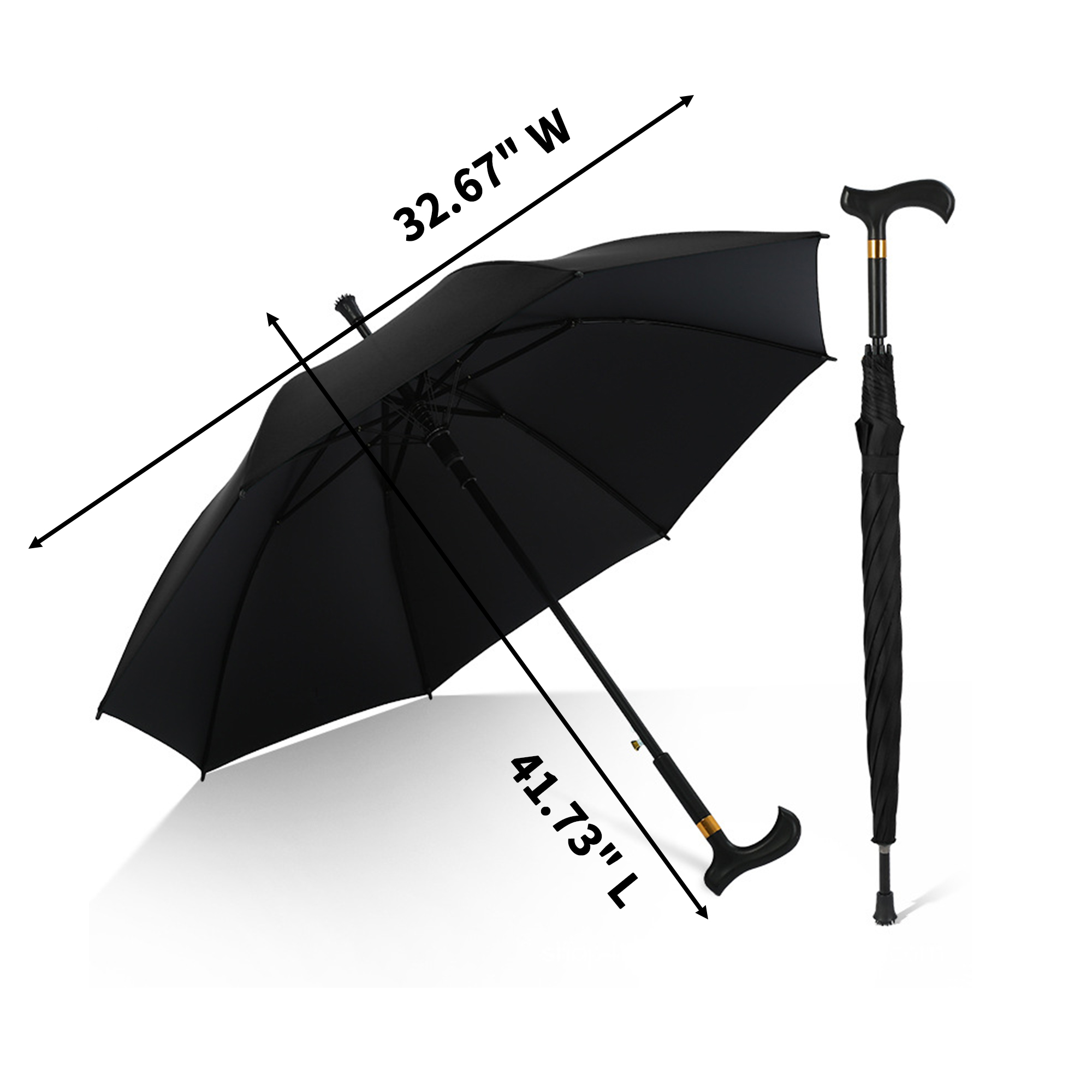 Walking Cane Style Automatic Umbrella 41.73" Length x 32.67" Width 5