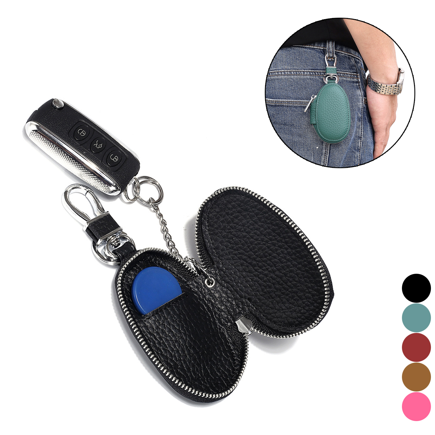 Genuine Leather Zipper Car Key Case 1