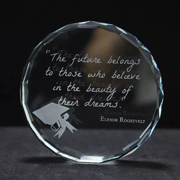 Faceted Optical Crystal Round Paperweight 8