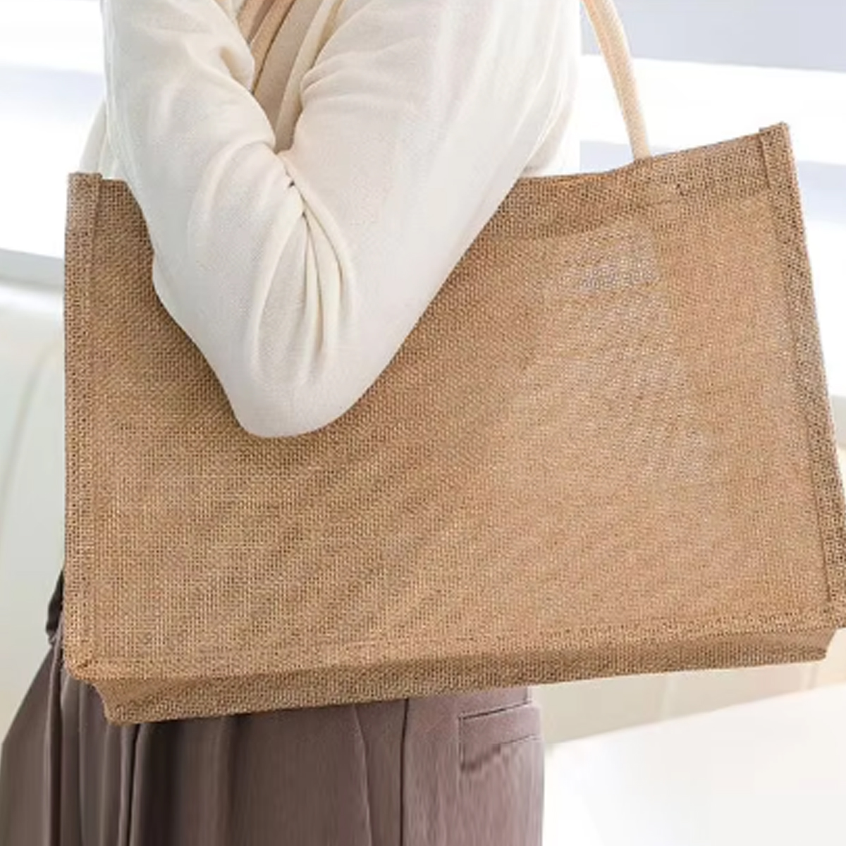 8L Eco-Friendly Jute Hessian Reusable Shopping Tote Bag 5