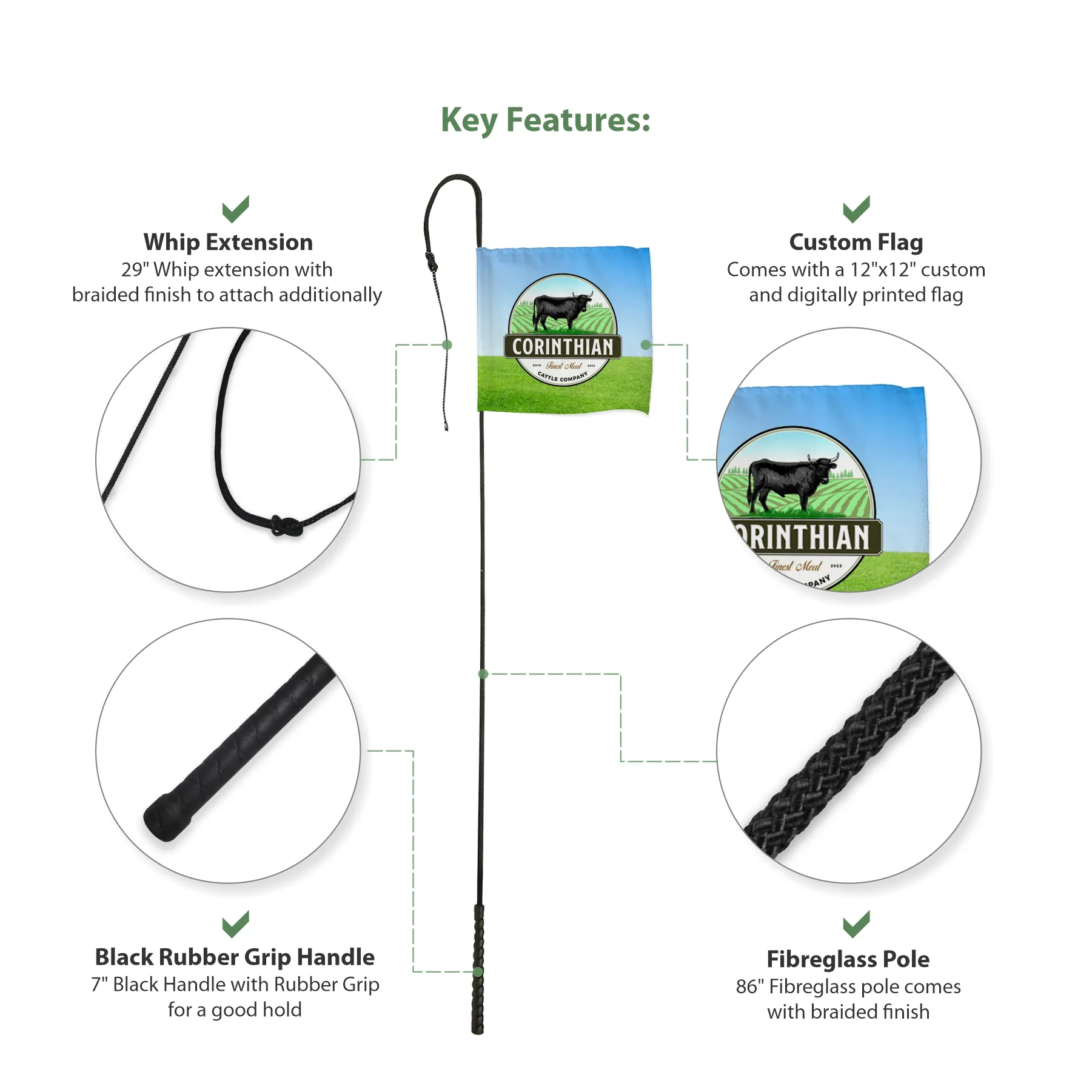 86" Black Whip Rod With 12"x12" Custom Digital Flag 9