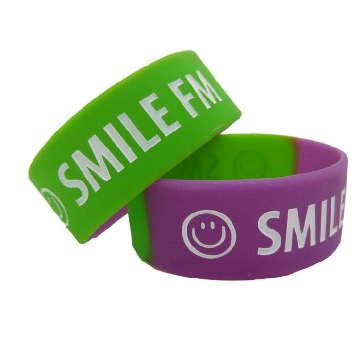 2 Color Segmented Wide Silicone Bracelets With Debossed Whitefilled Logo 2