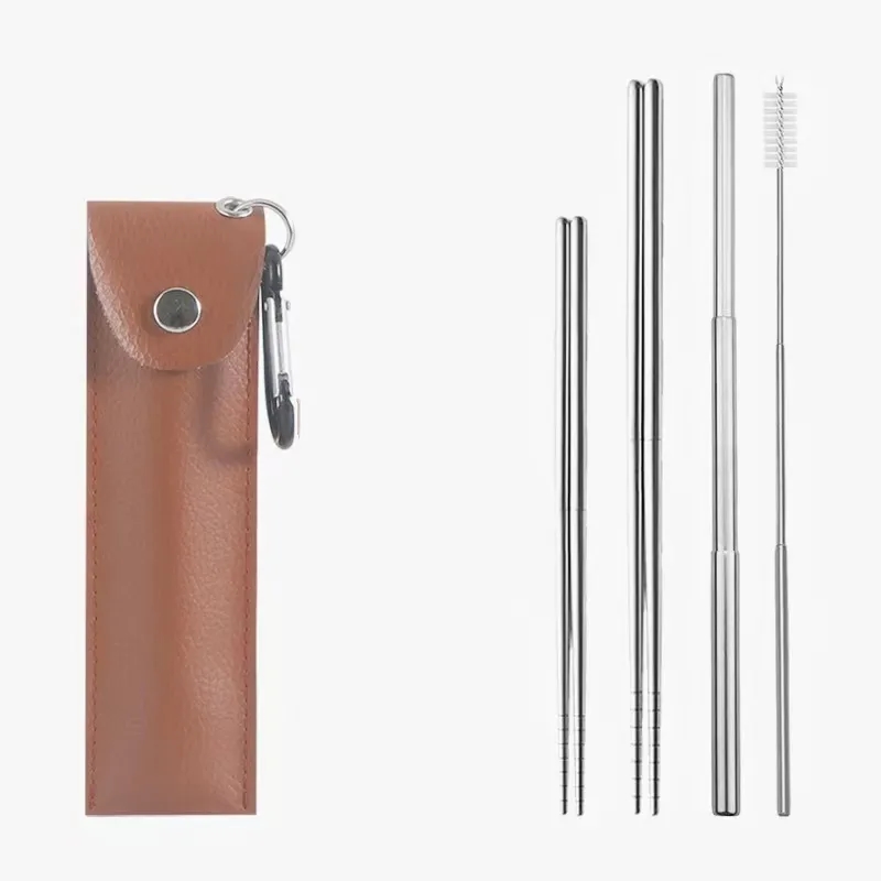 Telescopic Straw with Leather Bag 1