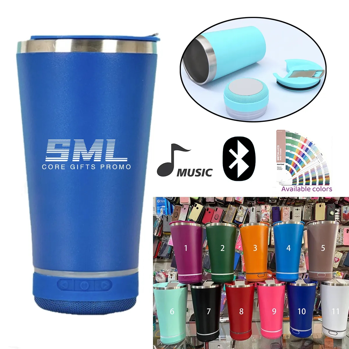 16oz Bluetooth Speaker Stainless Steel Insulated Tumbler wit 2