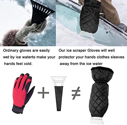 Waterproof Warm Grip Ice Scraper Mitten Snow Remover Glove/Lined of Thick Fleece for Car Windshield 4