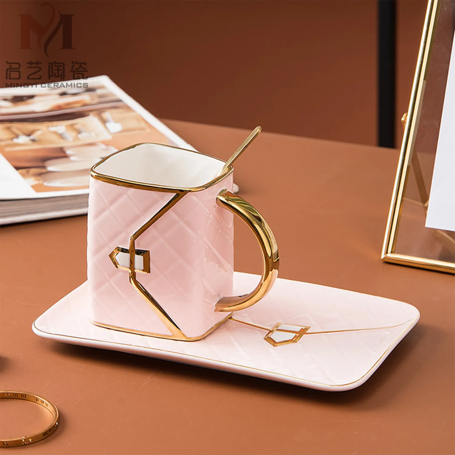 Ceramic Mug With Saucer Porcelain Tray & Spoon 6