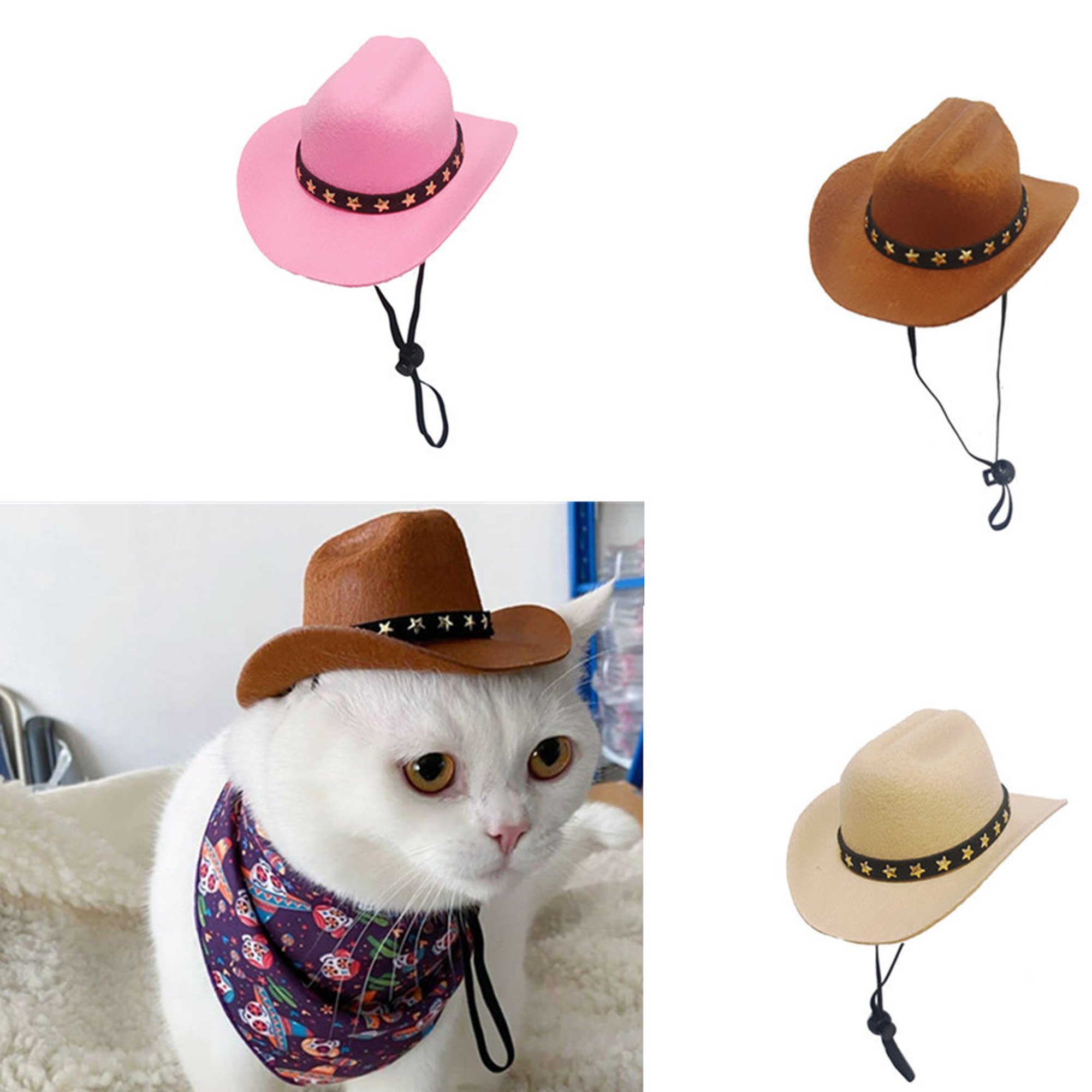 Cowboy Pet Hat With Gold Star Pin Adjustable 2