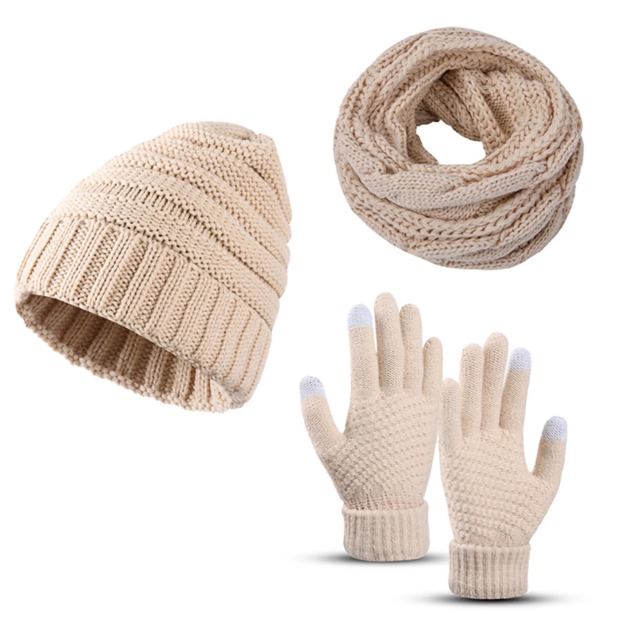 Knitted Hat, Scarf And Gloves Three - Piece Set 6