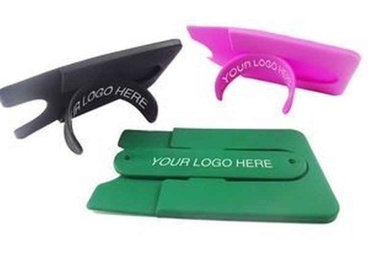Silicone Cell Phone Wallet w/ Tab Stand (3 3/4"x1/4") 1
