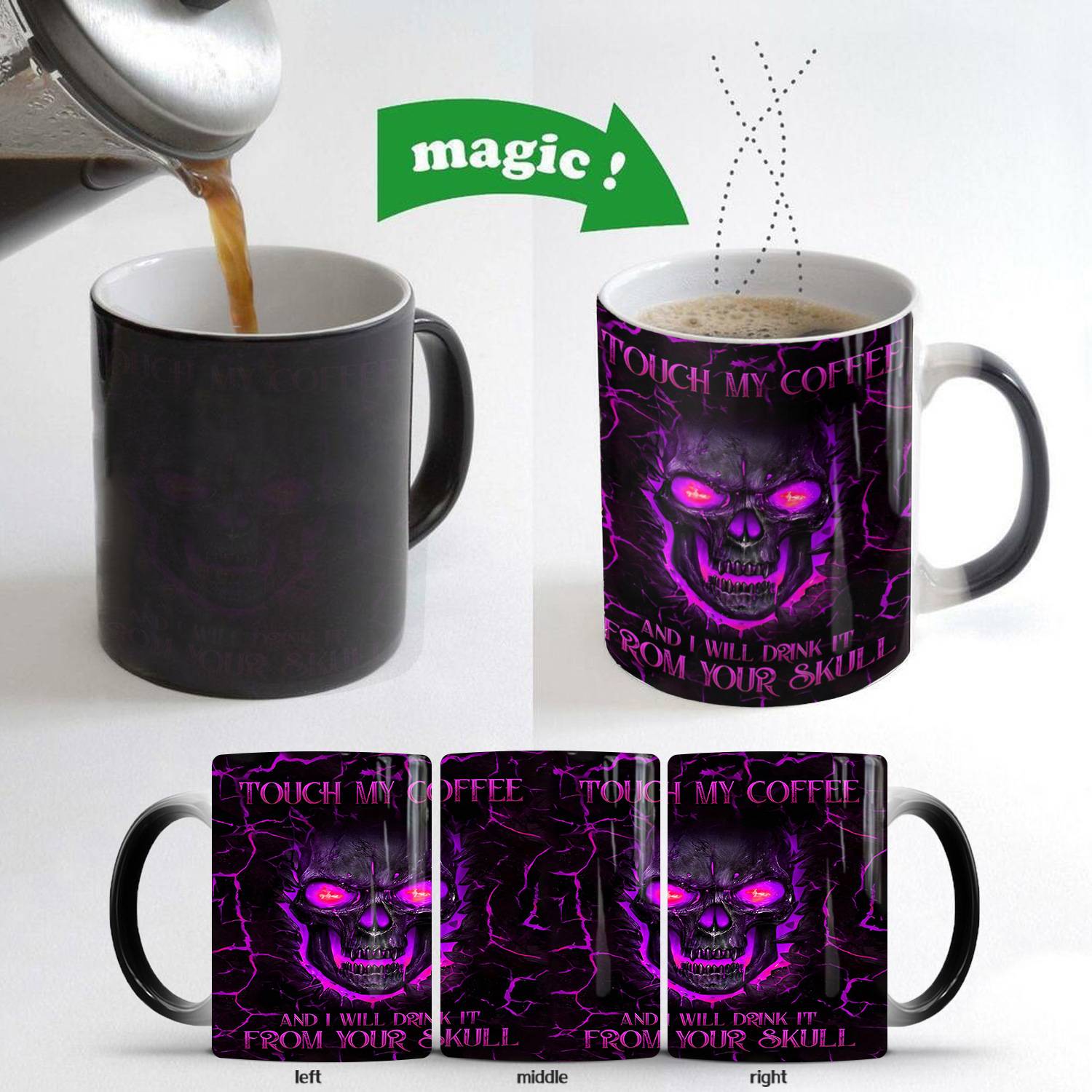 13oz Heat Sensitive Color Changing Ceramic Skull Design Mug 15