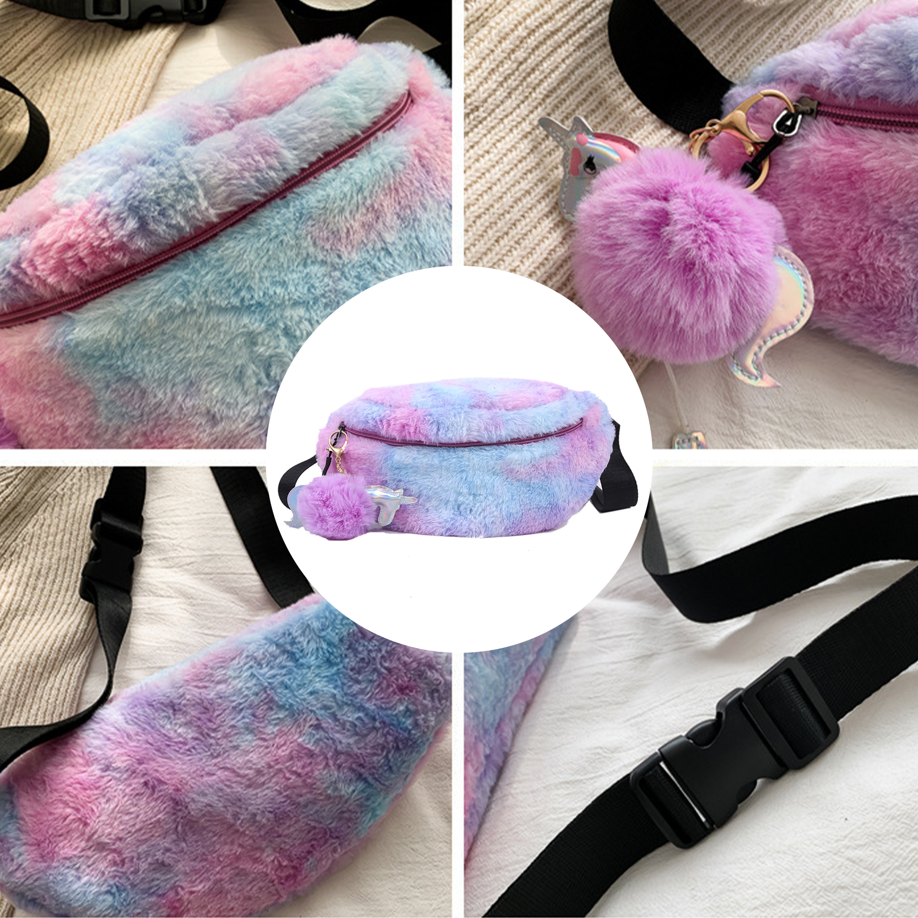 Cotton Stylish and versatile dyed plush belt bag 1