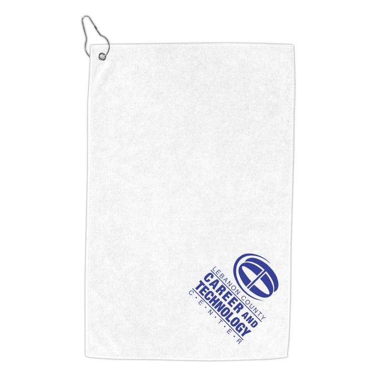 "THE IRON" Recycled RPET 300 GSM Heavy Duty Microfiber Golf Towel with Metal Grommet and Clip - 12" 11