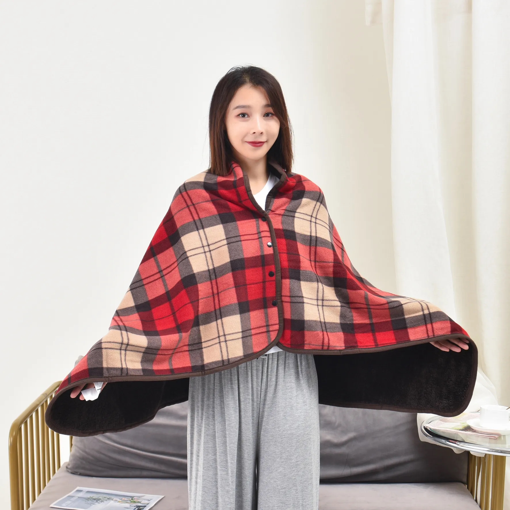 Fleece Wearable Blanket Poncho Throw With Buttons 4