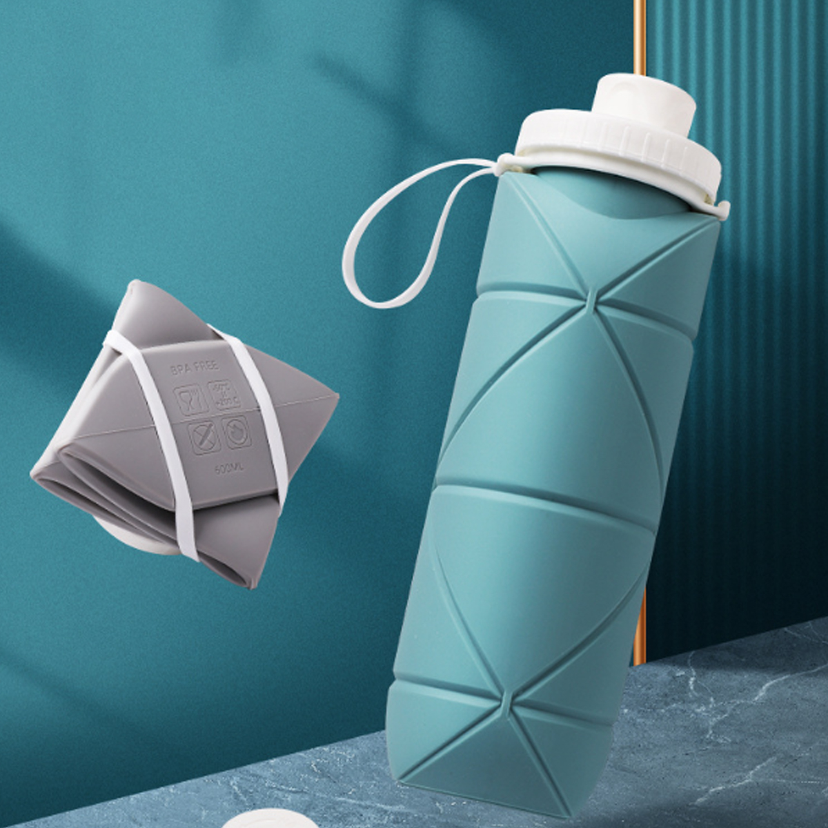 20Oz. Collapsible Silicone Water Bottle with Leakproof Lid 8