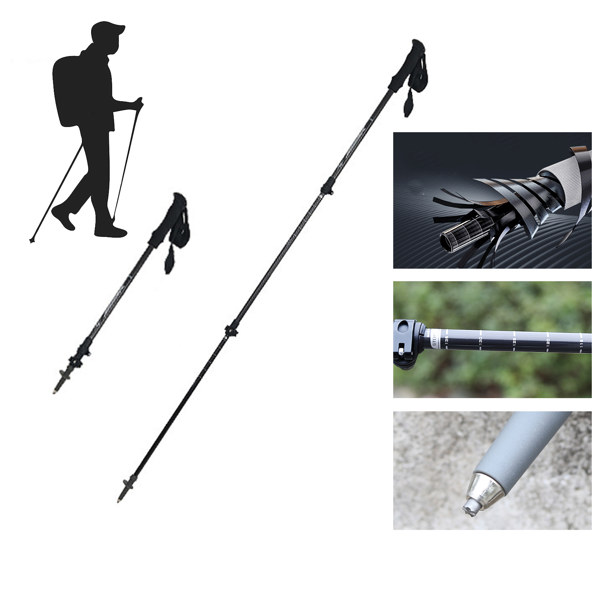 Adjustable Carbon Trekking Staff For Outdoor Hiking Travel 3