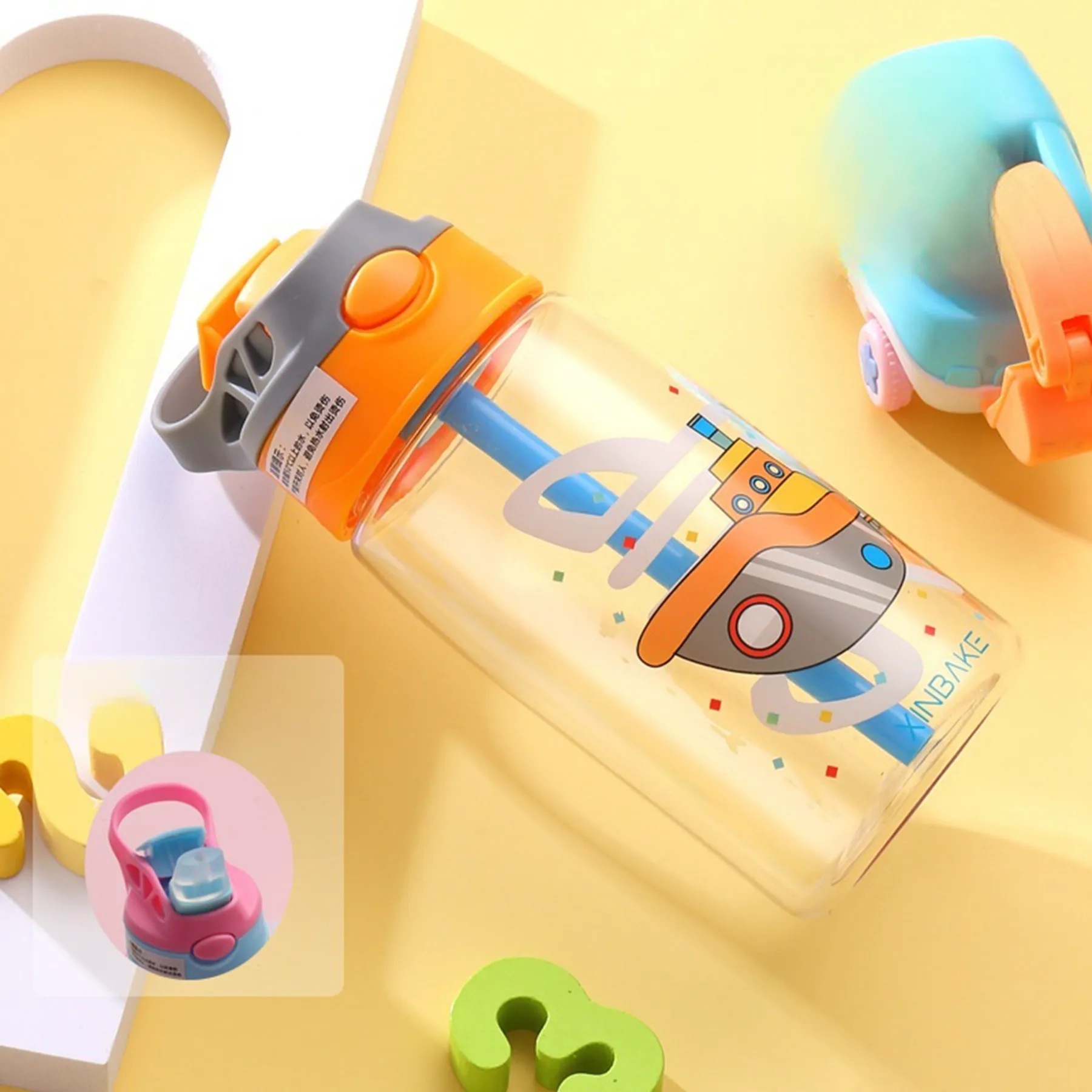 16 Oz. Cartoon Plastic Water Bottle with Straw 8
