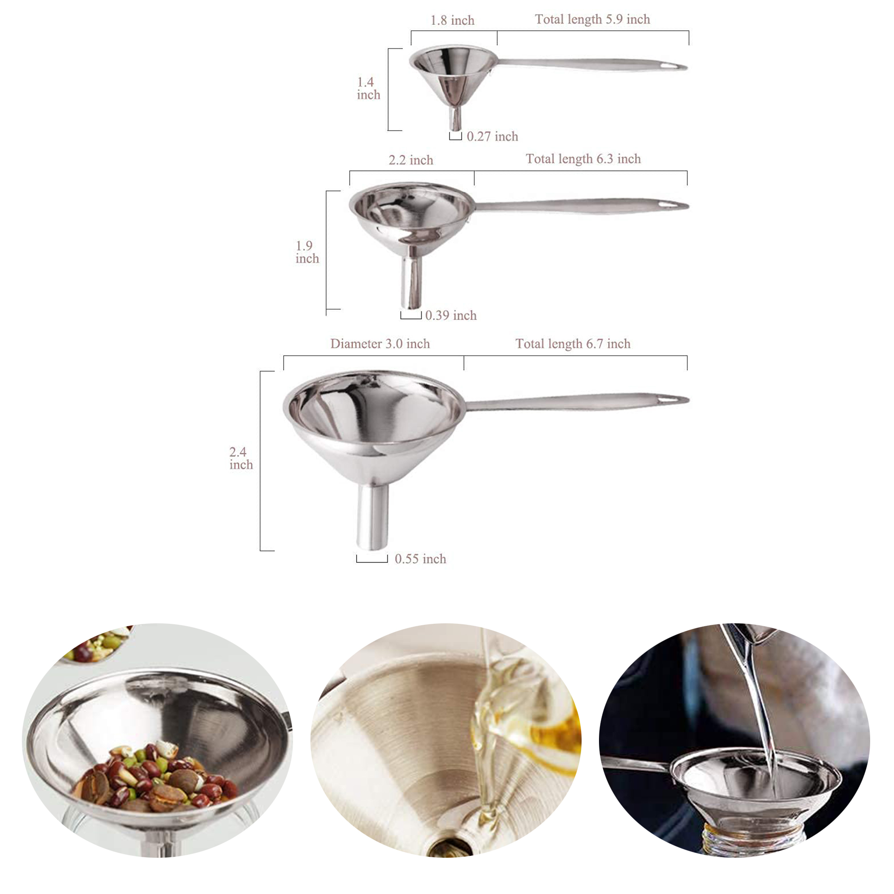 3 in 1 Metal Funnels for Filling Bottles 2