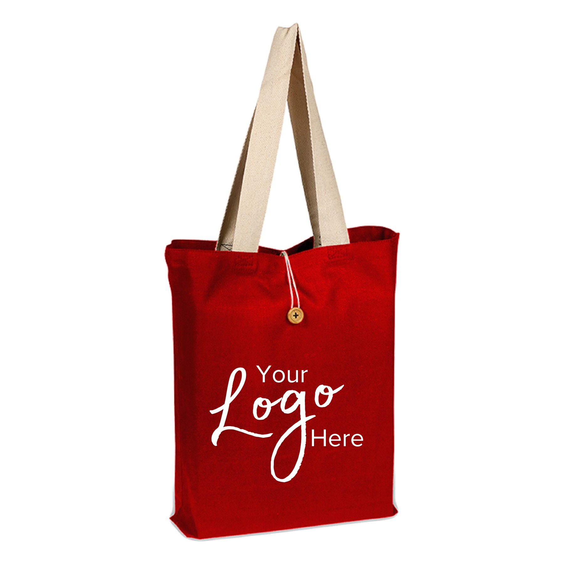 Button-Up Tote Bag with Natural Handles 15"x16"x3" (Domestically Decorated) 6