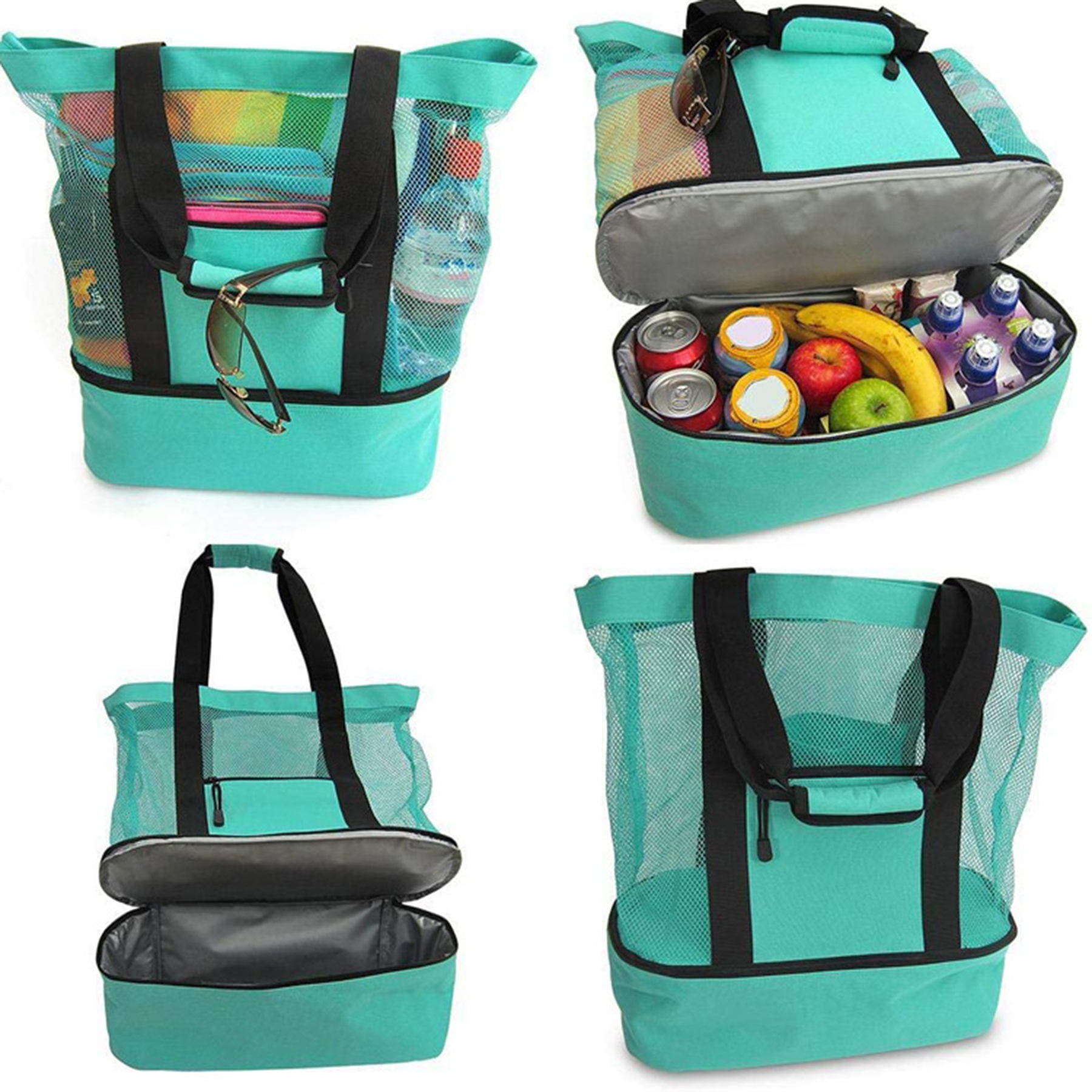Large Mesh Beach Tote Bag With Cooler 3