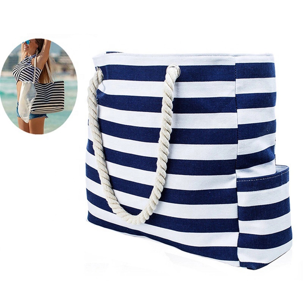 Canvas Striped Beach Bag 11