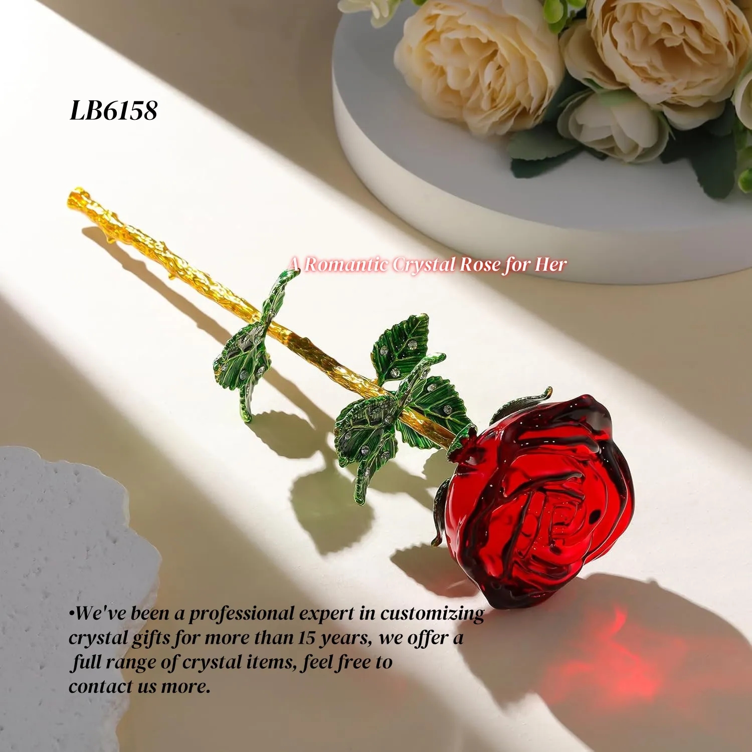 Long Stem Crystal Rose with Vase Romantic Gifts for Her 7
