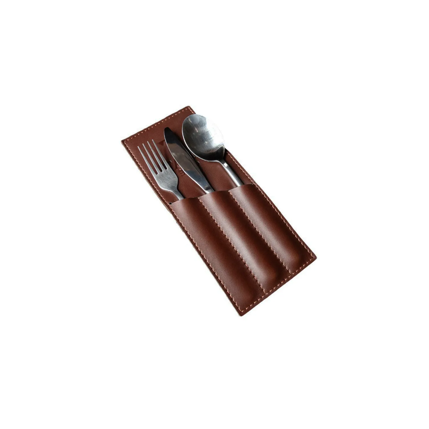 Leather Cutlery Sleeve Utensil With 3 Compartments 6