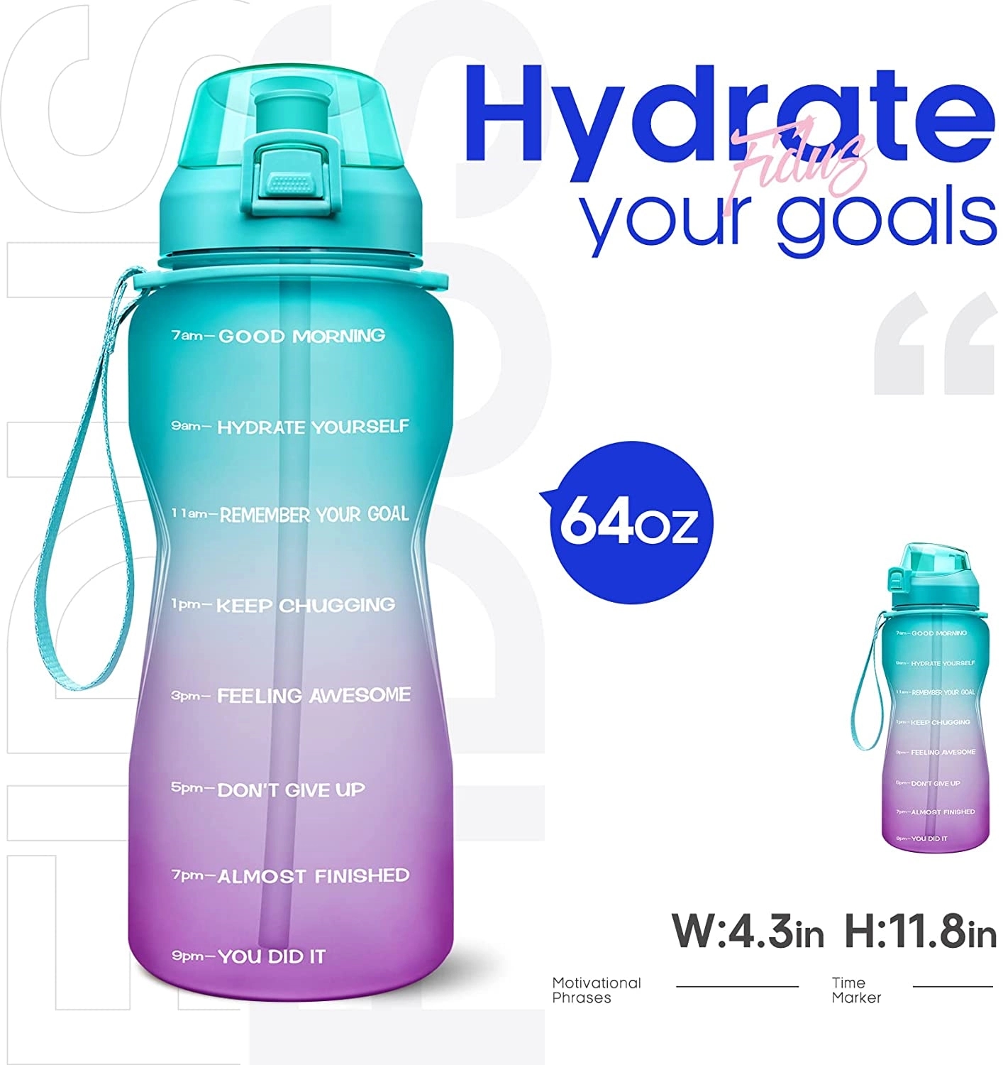 64Oz Water Bottle With Time Marker 2