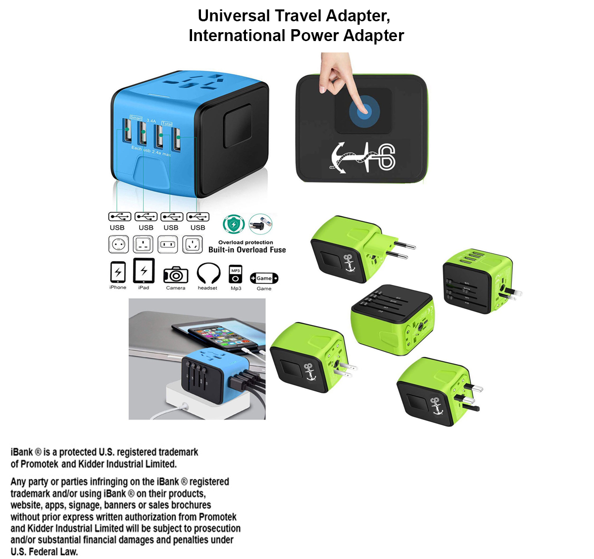 iBank ® Universal Travel Adapter, International Power Adapter 3