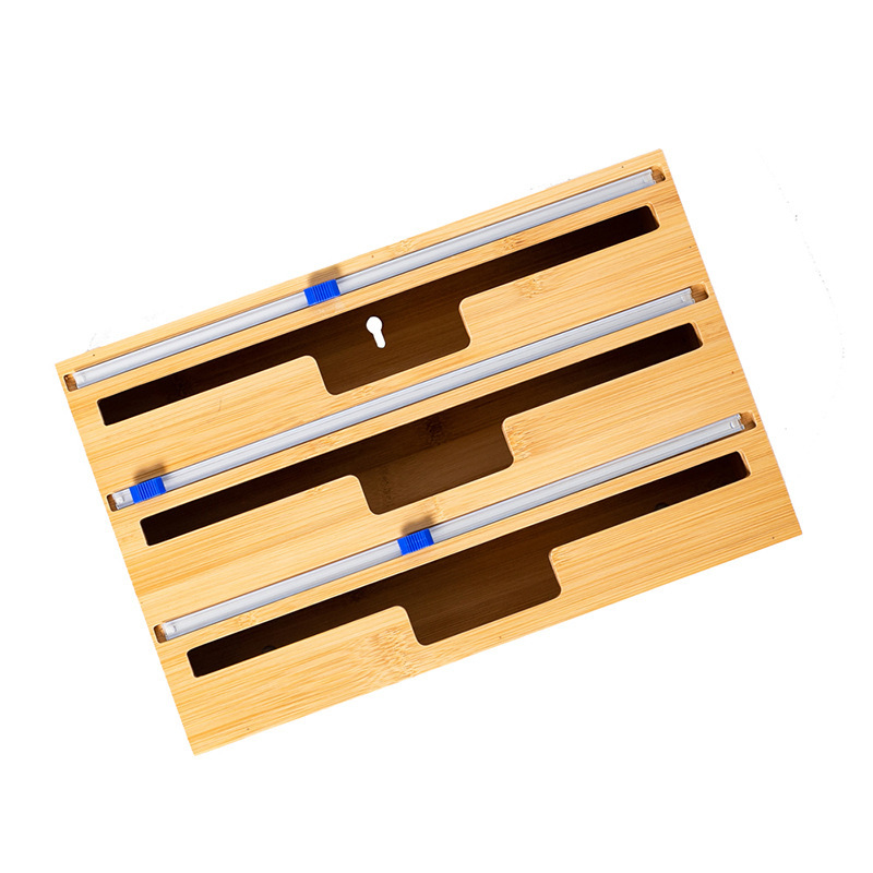 Bamboo Wooden Foil And Plastic Wrap Organizer (3 Grid) 3
