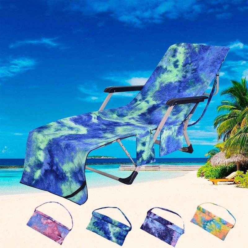 Stock Tie-dyed Microfiber Beach Lounger Towel With Pockets 3