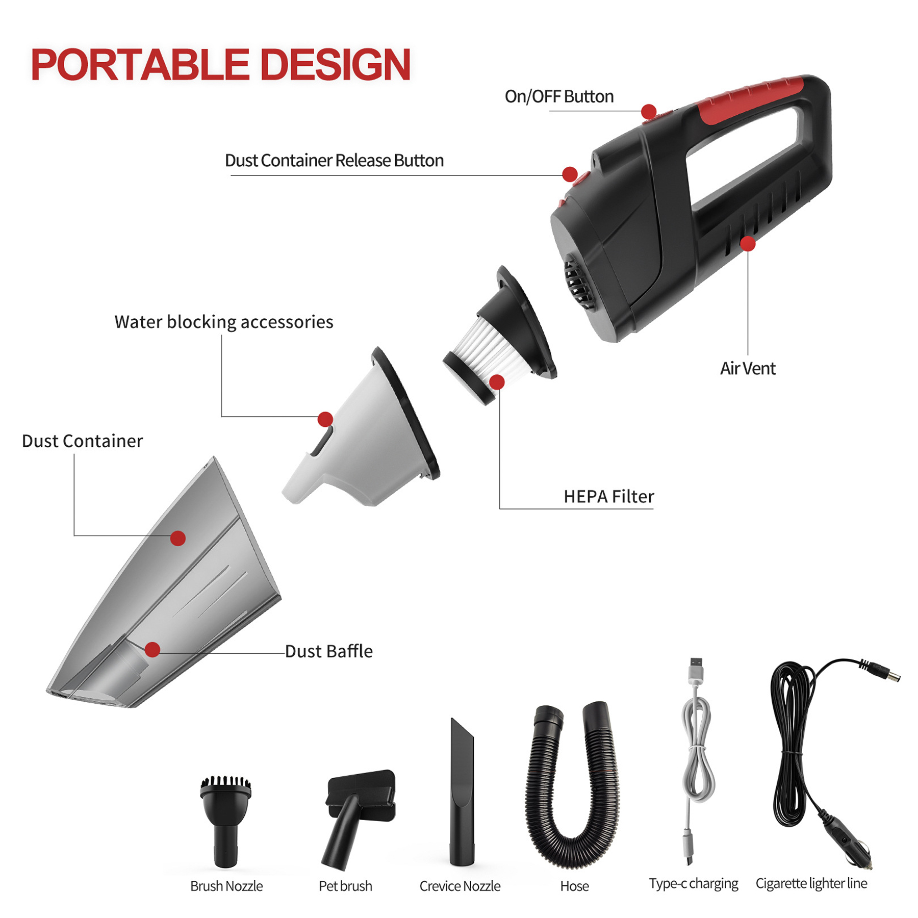 Portable Car Vacuum with LED Light 4