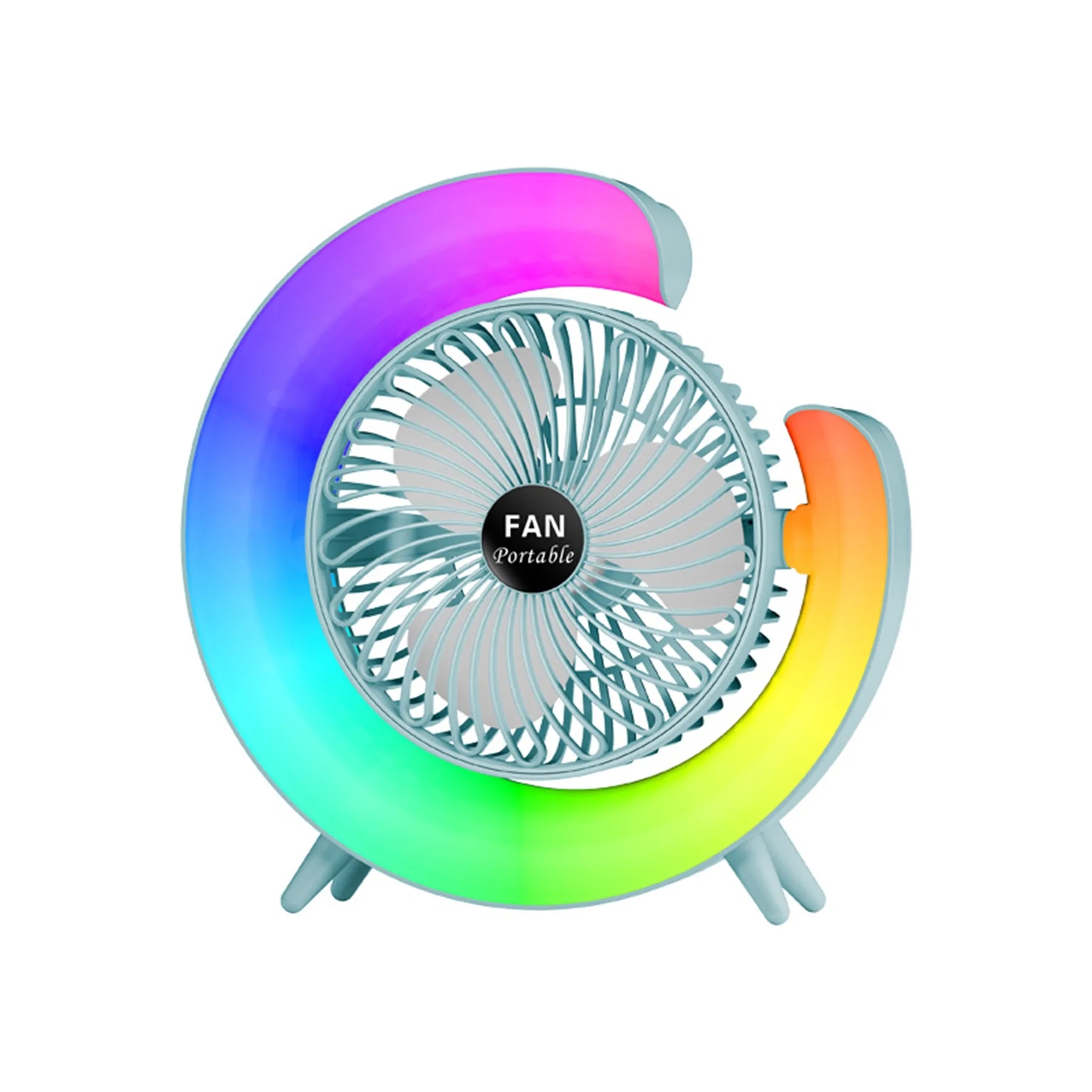 800 mAh Chargeable G Shape 7 Colorful LED Light Tabletop Fan 4