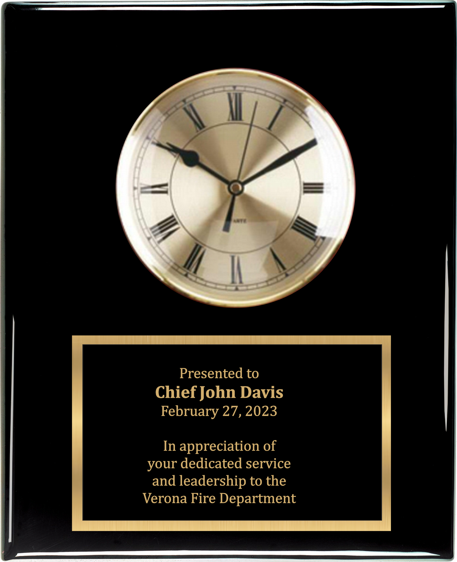 Black Piano Finish Solid Wood Plaque W/ Clock 6