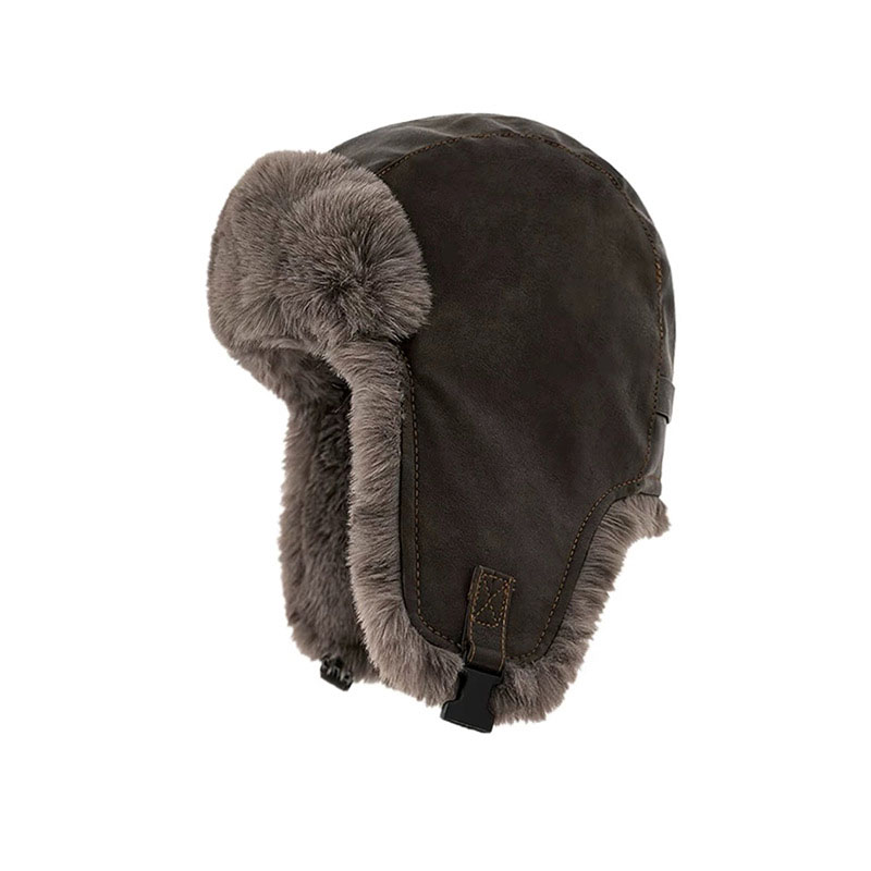 Unisex Winter PU Thickened Pilot Warm Hat 2